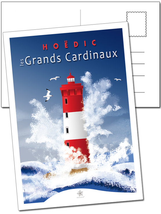 carte postale du phare des grands cardinaux à Hoëdic dans le Morbihan