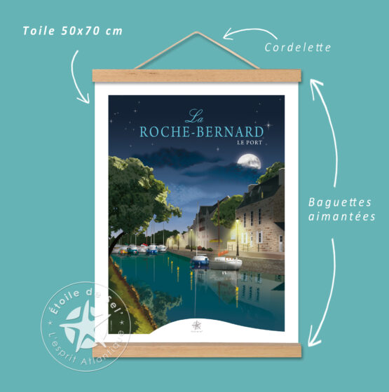 affiche nocturne sur toile du port de la Roche-Bernard