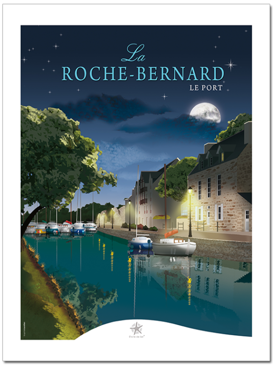 Une vue nocturne et étoilée sur le port de laroche bernard, petite citée de caractère dans le morbihan