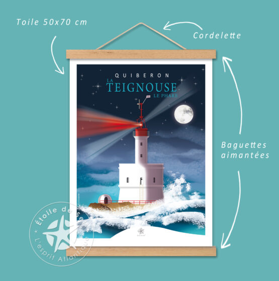 affiche en toile avec baguettes aimantées du phare de la Teignouse