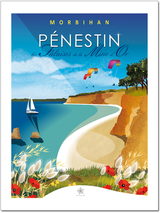 affiche plage et falaise de pénestin dans le morbihan
