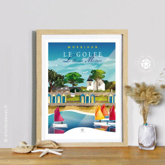 affiche encadadrée des cabines de l'île aux moines dans le morbihan