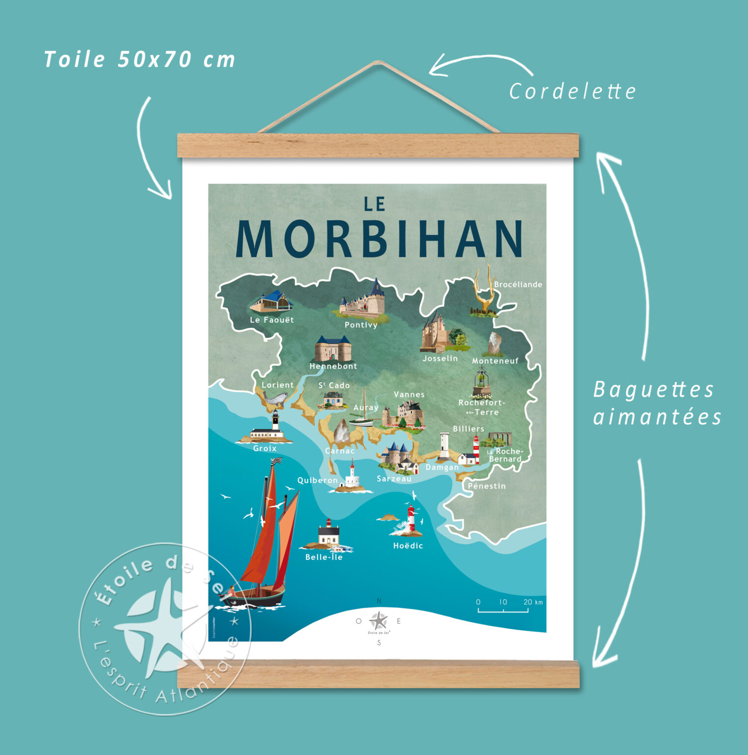 Moribhan La carte du Morbihan * Affiche Bretagne * Étoile de Sel'