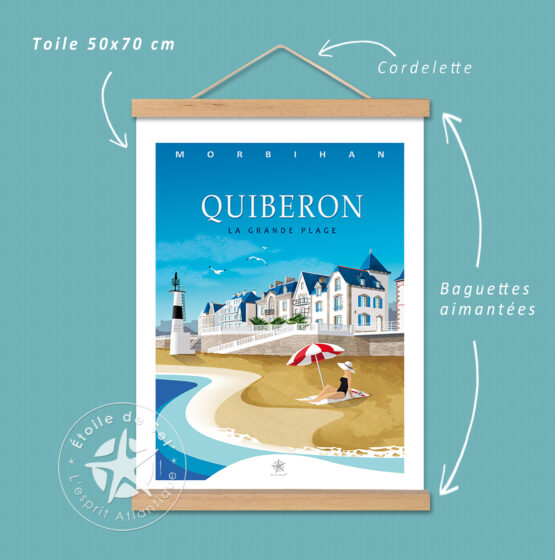affiche et cadre suspendu de la grande plage de Quiberon dans le Morbihan